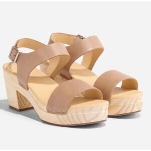 Nisolo All Day Open Toe Clog Sandals Almond Brown‎ Leather Platform Shoes Size 9